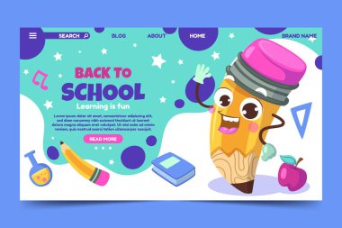 karikatür okul vektör tasarımı illüstrasyon iniş sayfası şablonu