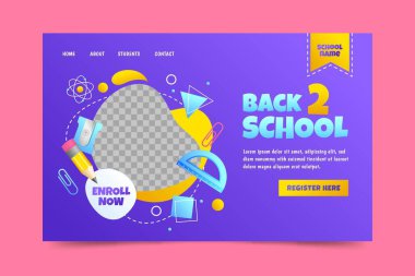 gradient back school vektör tasarımı illüstrasyon iniş sayfası şablonu