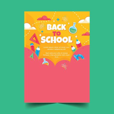 ayrıntılı okul vektör tasarımı resimli dikey poster şablonu