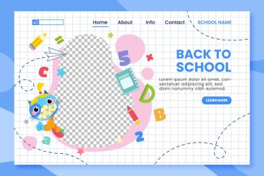 düz sırt okul vektör tasarımı resimli iniş sayfası şablonu