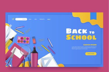 gerçekçi arka okul vektör tasarımı illüstrasyon iniş sayfası şablonu