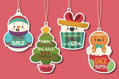 El çizimi Noel etiketi koleksiyon vektör tasarımı illüstrasyonu