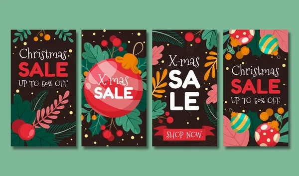 Christmas Sale Instagram Stories Collection Vector Design Illustration — Stock Vector