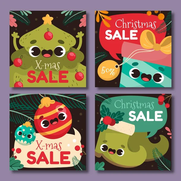 Weihnachtsverkauf Instagram Postet Sammlung Vektor Design Illustration — Stockvektor
