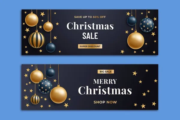 Gouden Kerst Verkoop Banners Vector Ontwerp Illustratie — Stockvector