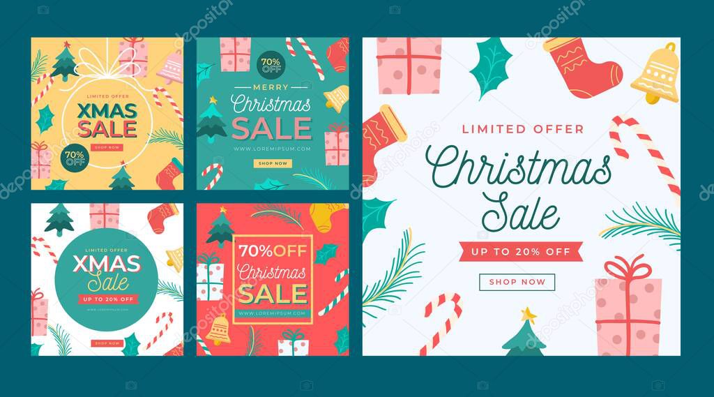 christmas sale instagram posts vector design illustration
