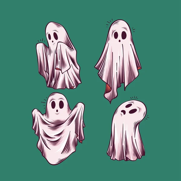 Mano Dibujado Halloween Fantasmas Colección Vector Diseño Ilustración — Archivo Imágenes Vectoriales
