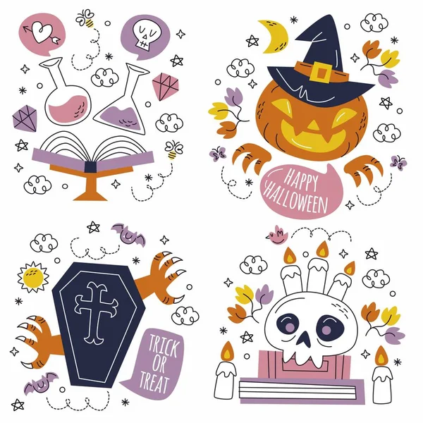 Hand Drawn Halloween Sticker Collection Vector Design Illustration — Stock Vector