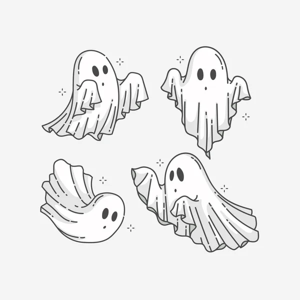 Hand Getrokken Halloween Geesten Collectie Vector Ontwerp Illustratie — Stockvector