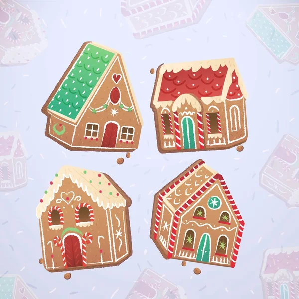 Hand Drawn Gingerbread House Collection Vector Design Illustration — Stock Vector