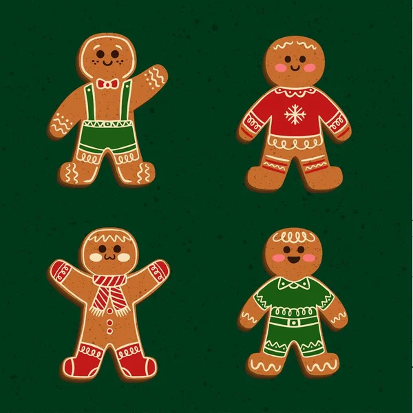 Hand Gezeichnet Lebkuchen Mann Keks Set Vektor Design Illustration — Stockvektor