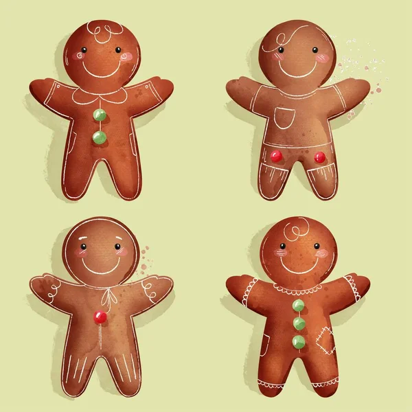 Akvarel Perník Muž Cookies Set Vektor Design Ilustrace — Stockový vektor