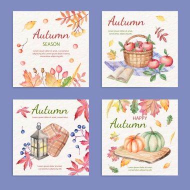 suluboya sonbahar instagram koleksiyon vektör tasarımı illüstrasyonunu gönderir