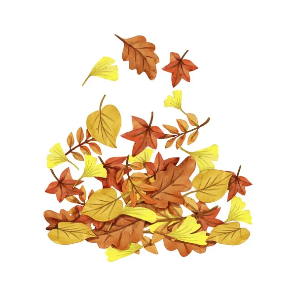 Watercolor Pile Autumn Leaves Vector Design Illustration — Stock Vector