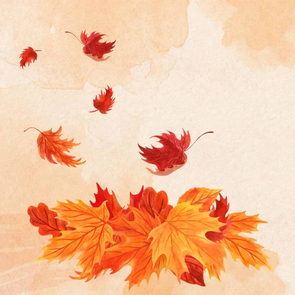 Watercolor Tumpukan Musim Gugur Daun Gambar Desain Vektor - Stok Vektor