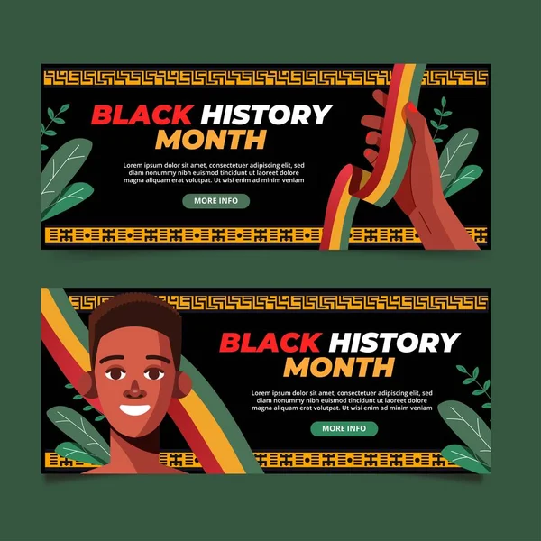 Plano Preto História Mês Horizontal Banners Conjunto Vetor Design Ilustração — Vetor de Stock