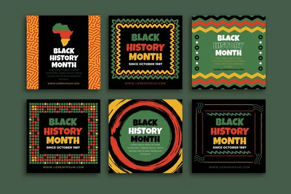 Hand Drawn Flat Black History Month Instagram Posts Collection Vector — Stock Vector