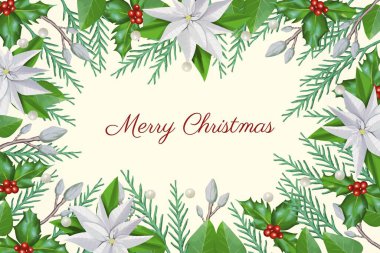 Ağaç dalları vektör tasarımı illüstrasyonuyla mutlu noeller