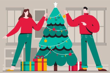 Noel ağacı süslemesi sahne vektör tasarımı illüstrasyonu