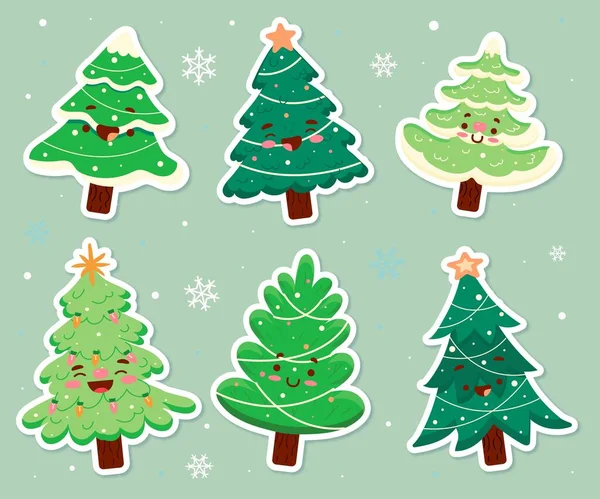 Hand Drawn Christmas Tree Collection Vector Design Illustration — Stock Vector