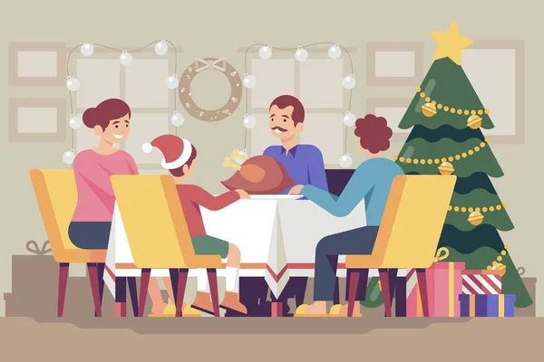 Escena Cena Navidad Con Abeto Vector Diseño Ilustración — Archivo Imágenes Vectoriales