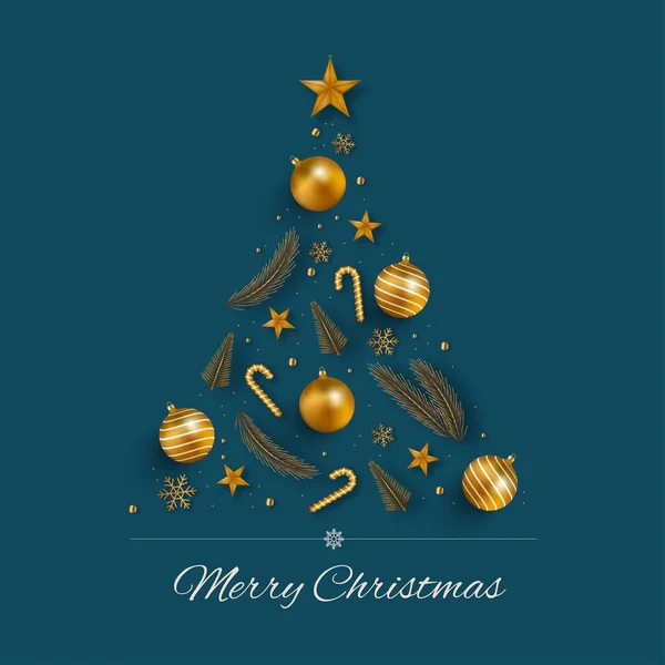 Kerstboom Gemaakt Realistische Gouden Decoratie Vector Ontwerp Illustratie — Stockvector