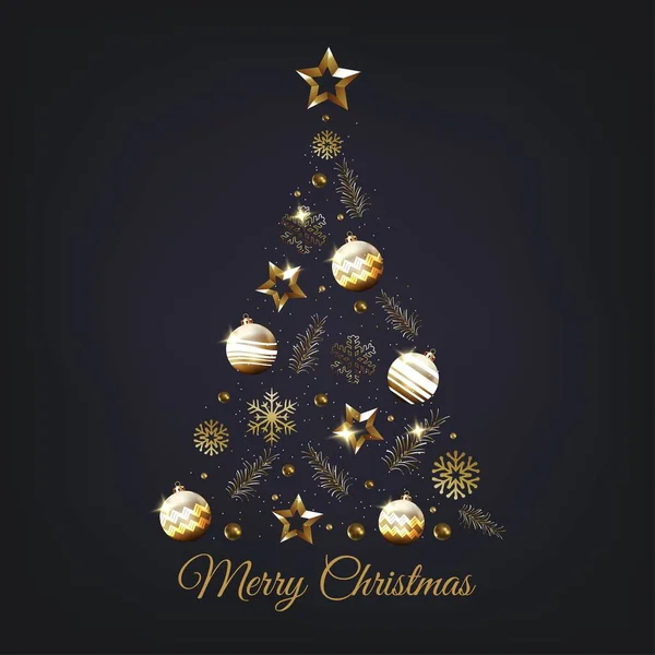 Árvore Natal Feita Realista Decoração Dourada Vetor Design Ilustração —  Vetores de Stock