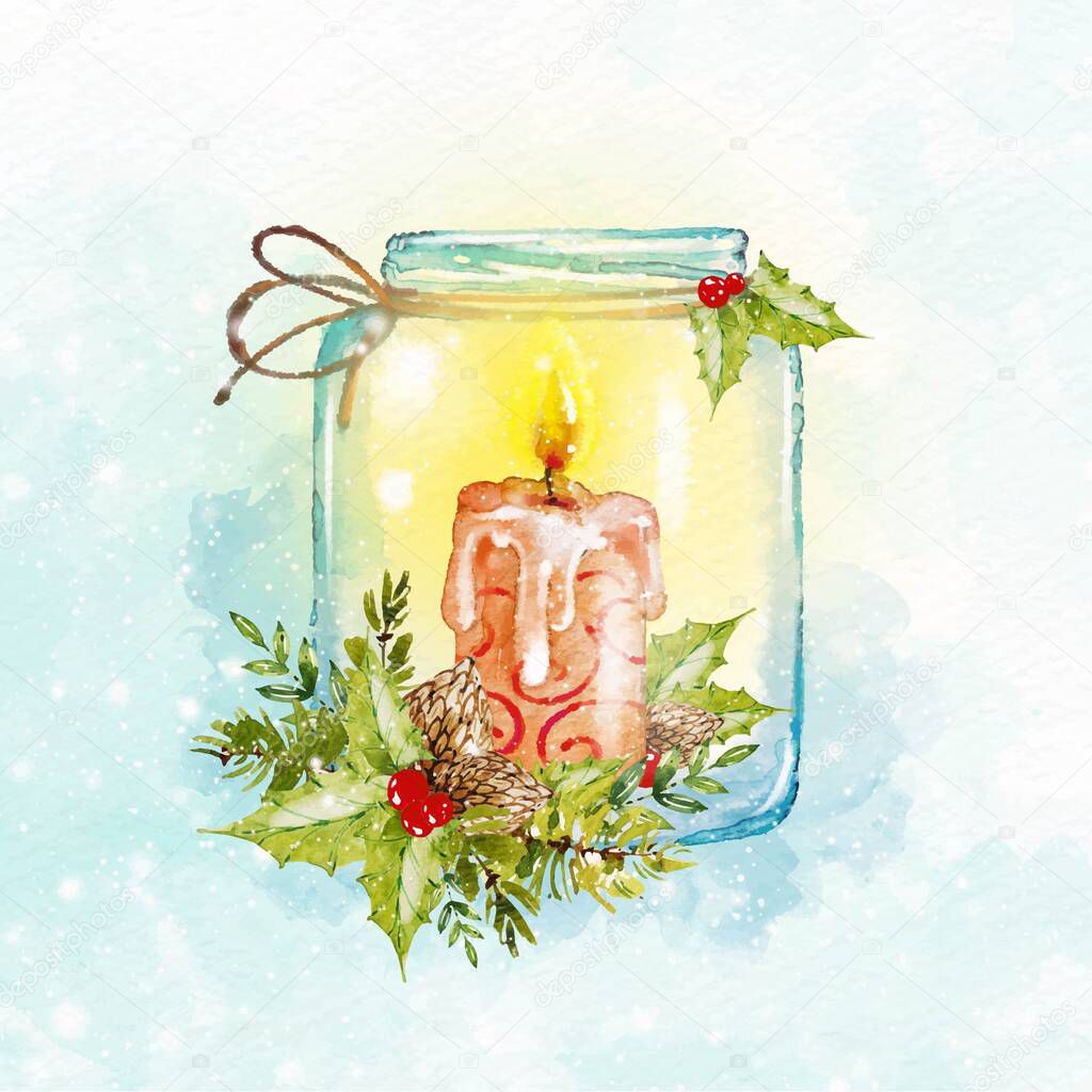 watercolor Christmas candle background vector design illustration