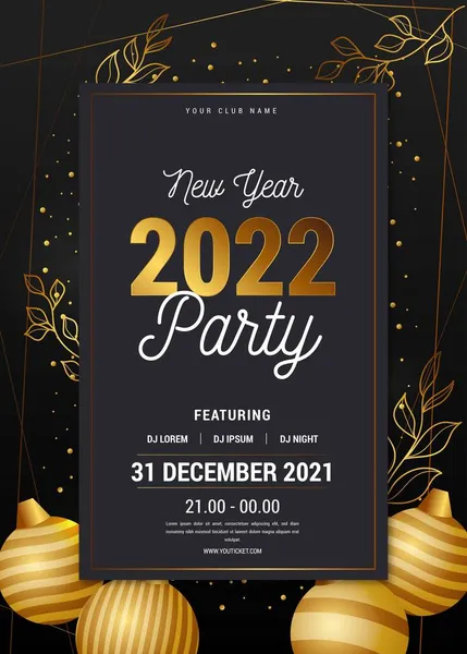 Золотий Новий Рік 2022 Партійний Плакат Шаблон — стоковий вектор