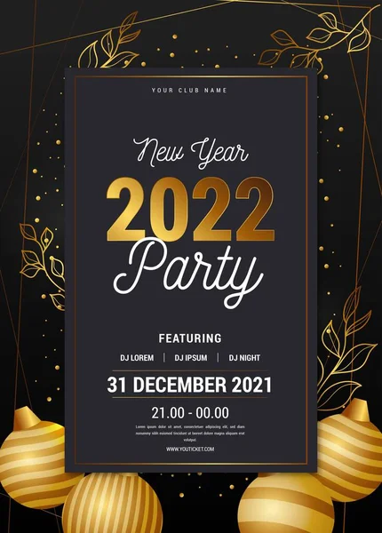 Altın Yeni Yıl 2022 Parti poster şablonu