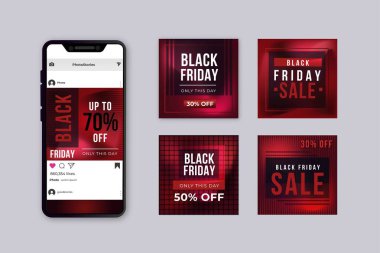 black Friday instagram post collection vektör tasarımı illüstrasyonu