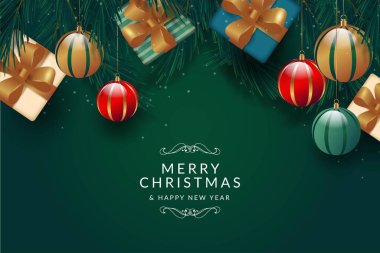 Hediyeler vektör tasarımı illüstrasyonlu gerçekçi Noel arkaplanı