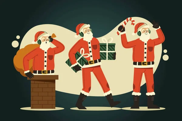 düz noel baba karakter koleksiyonu vektör tasarımı illüstrasyonu