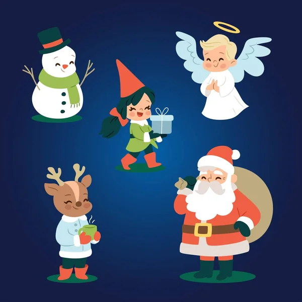 Plat Santa Claus Dessiné Main Personnages Noël Collectioncollection Vectoriel Design — Image vectorielle