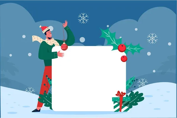 Christmas Character Holding Blank Banner Vector Design Illustration — Stock Vector