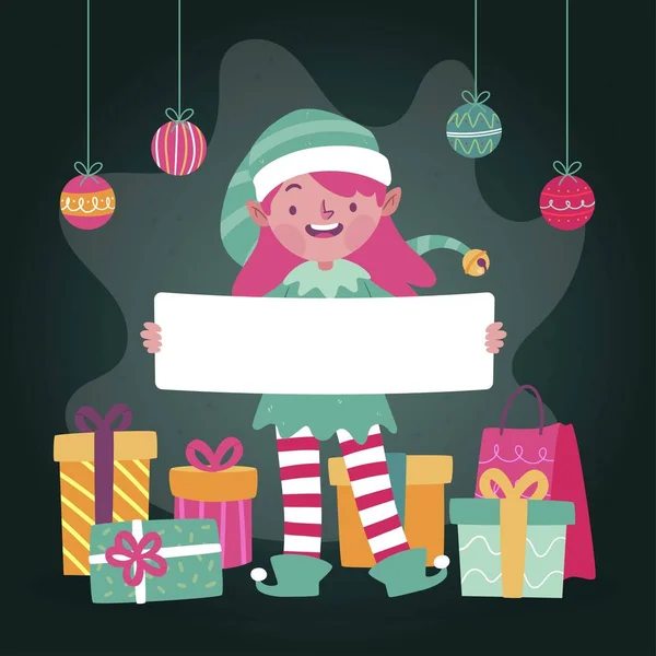 Christmas Character Holding Blank Bannerv Vector Design Illustration — Stock Vector