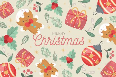 El çizimi Noel arkaplan vektör tasarımı illüstrasyonu