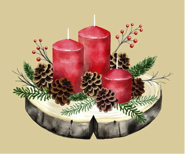Watercolor Christmas Candle Background Vector Design Illustration — Stock Vector
