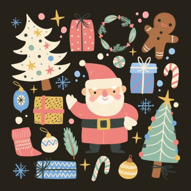 Elle çizilmiş noel ögesi koleksiyonu vektör tasarımı illüstrasyonu