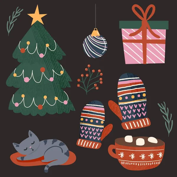 Handgezeichnet Weihnachten Element Sammlung Vektor Design Illustration — Stockvektor