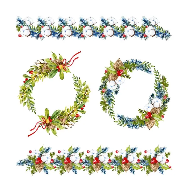 Aquarela Natal Molduras Bordas Vetor Desenho Ilustração —  Vetores de Stock