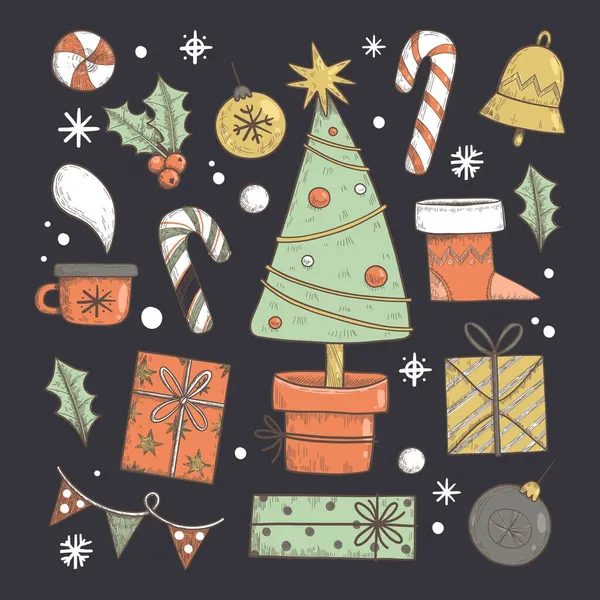 Handgezeichnet Weihnachten Element Set Vektor Design Illustration — Stockvektor