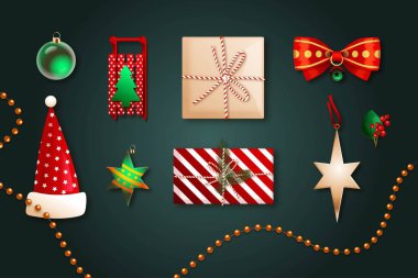 Noel elemanları koleksiyon vektör tasarımı illüstrasyonu