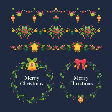 El çizimi noel çerçeveleri, sınır vektör tasarımı illüstrasyonu