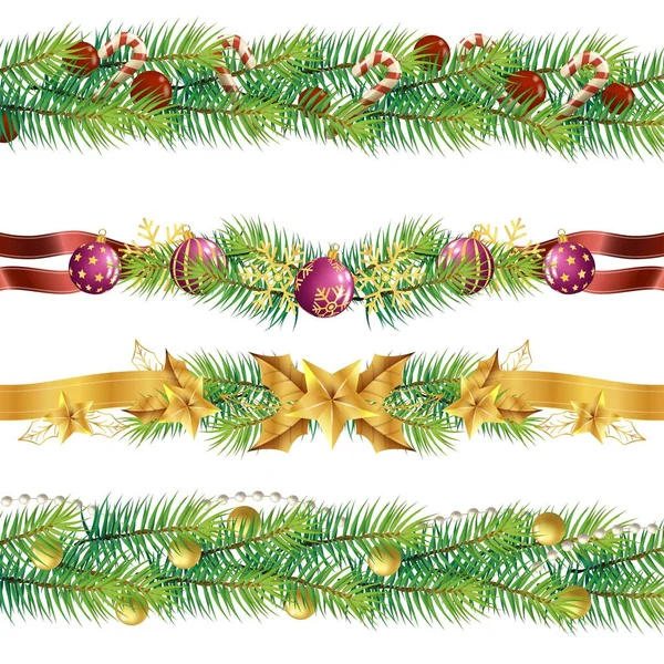 Cadres Noël Réalistes Bordures Dessin Vectoriel Illustration — Image vectorielle