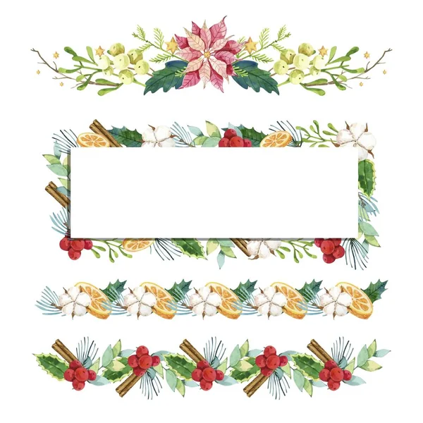 Aquarell Weihnachtsrahmen Grenzen Vektor Design Illustration — Stockvektor