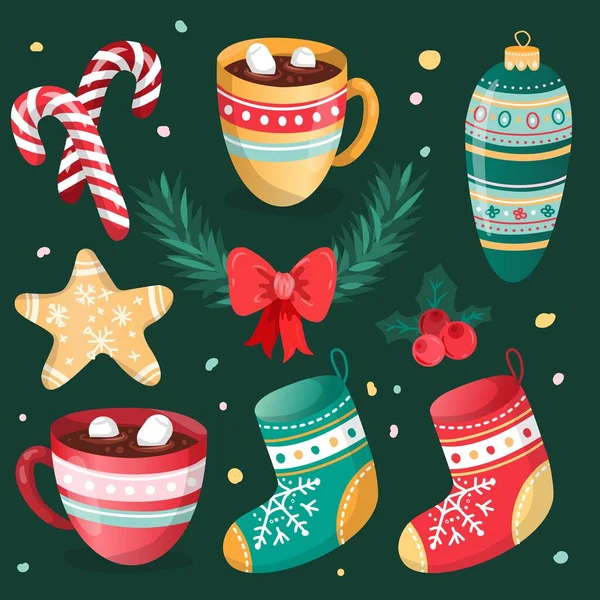 Hand Drawn Christmas Element Collection Vector Design Illustration — Stock Vector