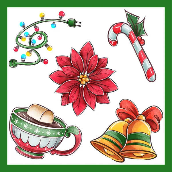 Pack Watercolor Christmas Elements Vector Design Illustration — Stock Vector