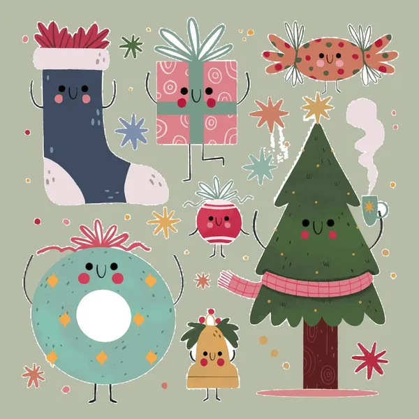 Handgezeichnet Weihnachten Element Sammlung Vektor Design Illustration — Stockvektor