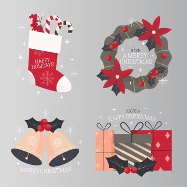 El çizimi Noel rozet koleksiyonu vektör tasarımı illüstrasyonu